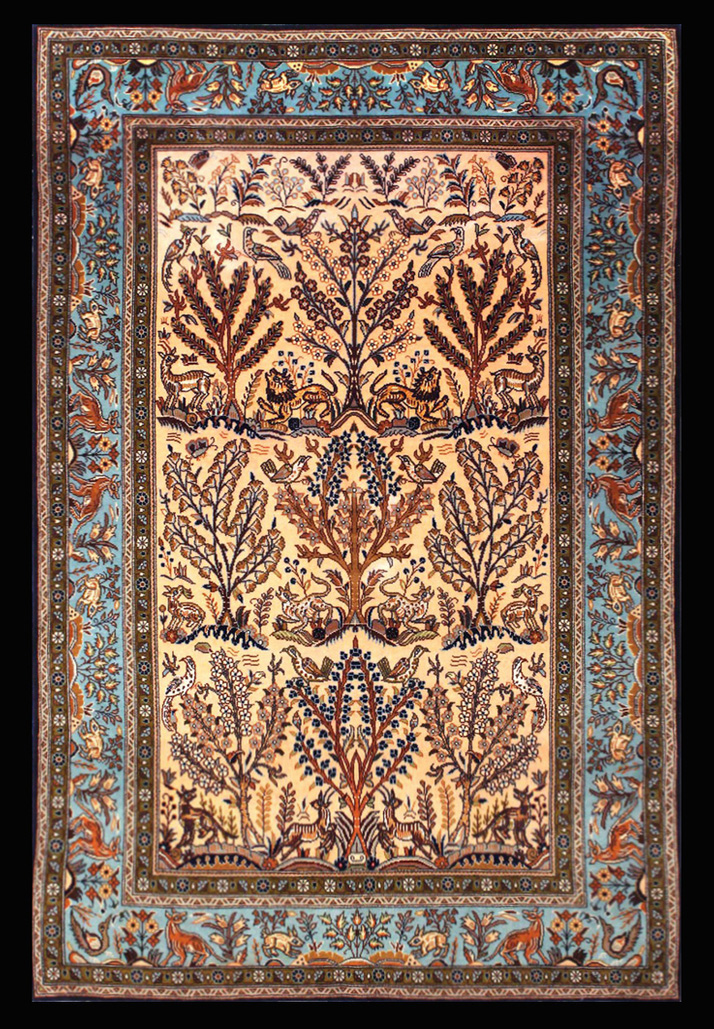 PERSIAN VINTAGE QUM KORK WOOL SILK HIGHLIGHTS 3.7 X 5.5