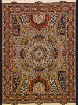 PERSIAN FINE TABRIZ GHOMBAD (MOSQUE) SIGNED FARAJI  5 X 6.9