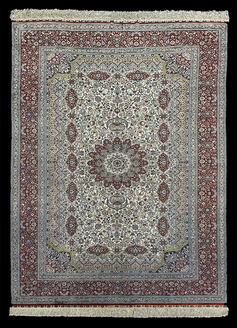 TURKISH VINTAGE FINE ALL SILK TABRIZ DESIGN SIGNED - OZIPEK - 8 X 11