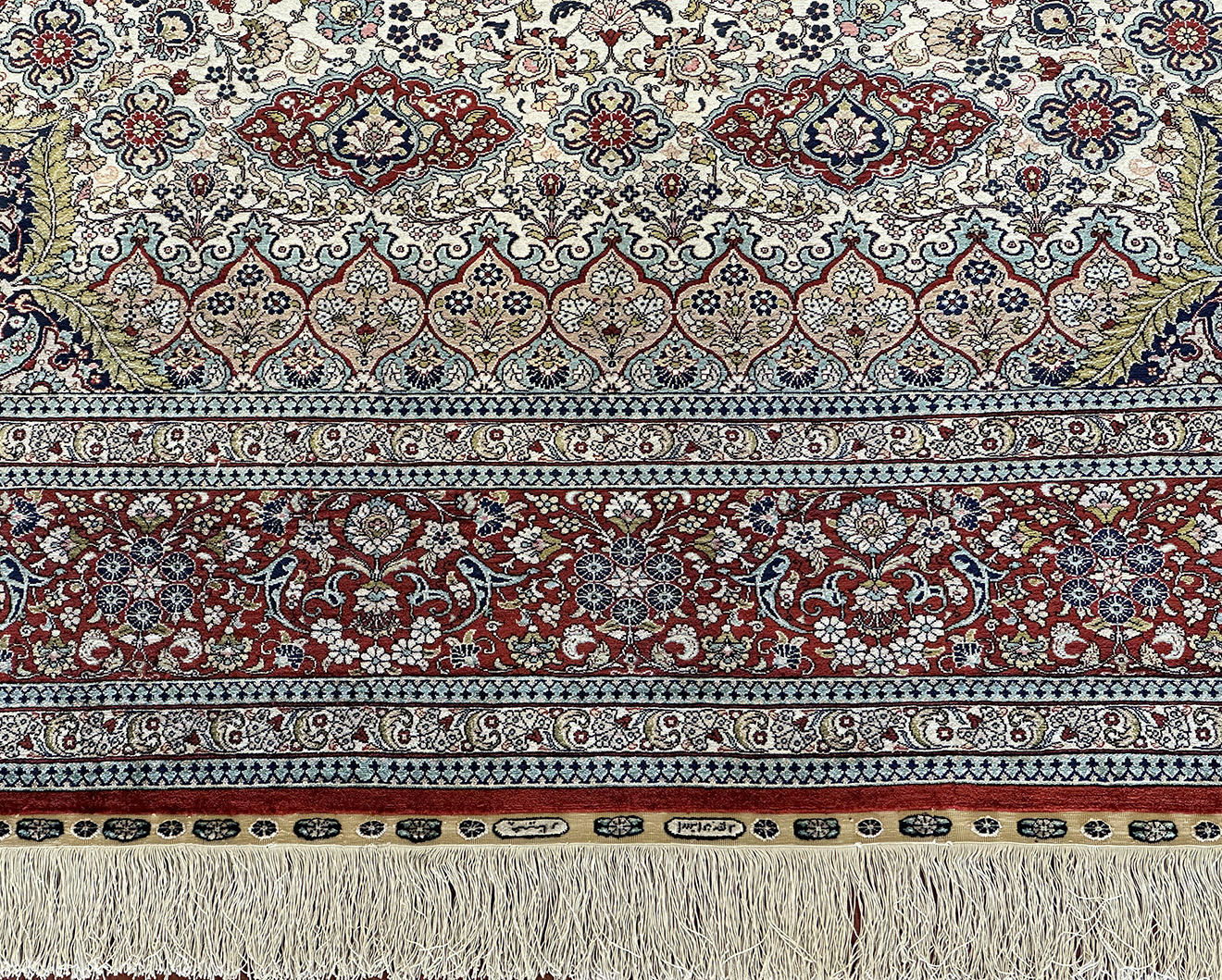 TURKISH VINTAGE FINE ALL SILK TABRIZ DESIGN SIGNED - OZIPEK - 8 X 11 - Image 3