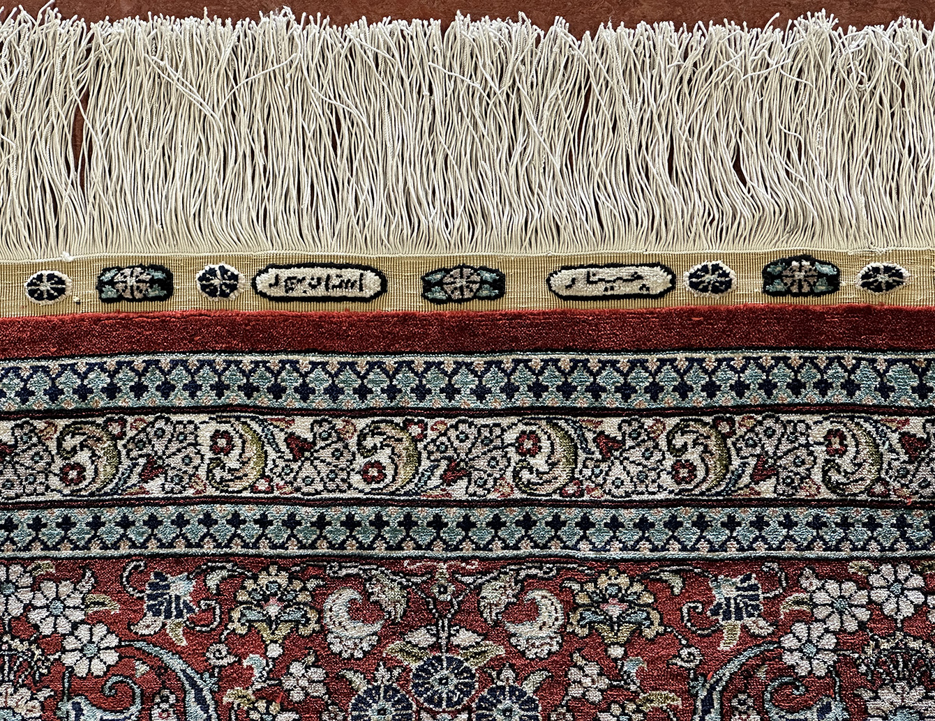 TURKISH VINTAGE FINE ALL SILK TABRIZ DESIGN SIGNED - OZIPEK - 8 X 11 - Image 4