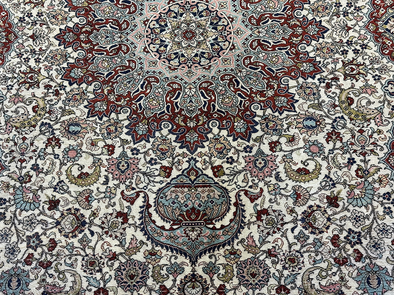 TURKISH VINTAGE FINE ALL SILK TABRIZ DESIGN SIGNED - OZIPEK - 8 X 11 - Image 5