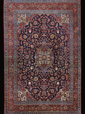 PERSIAN ANTIQUE KORK KASHAN NAVY BLUE  10.4 X 14.2