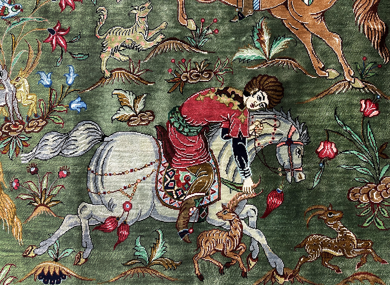 PERSIAN HUNTING SCENE QUM SIGNED BY KUMAR ABBASSI 3.4 X 5.5 - Image 3