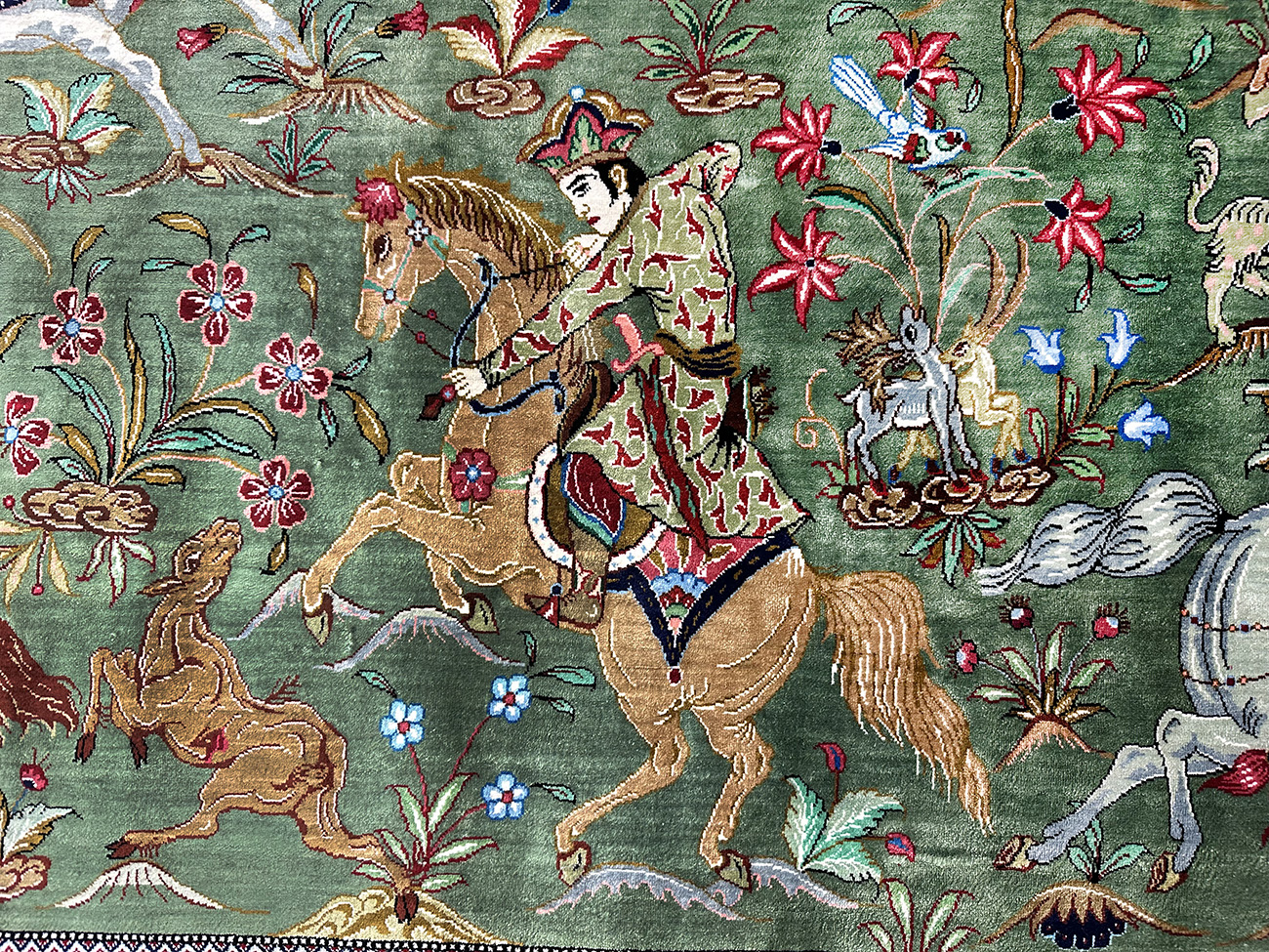PERSIAN HUNTING SCENE QUM SIGNED BY KUMAR ABBASSI 3.4 X 5.5 - Image 4