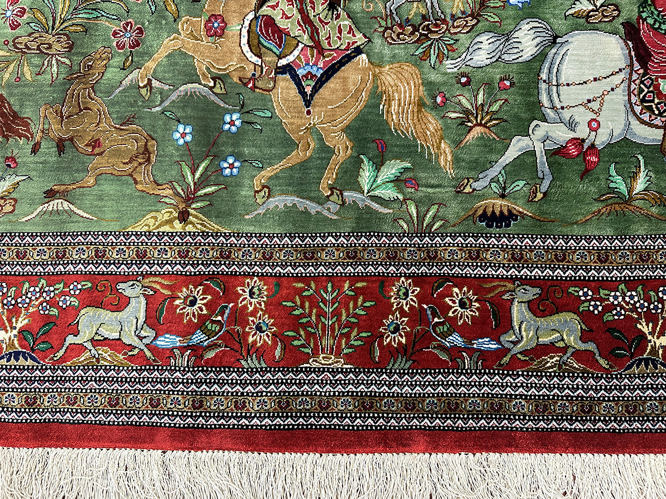 PERSIAN HUNTING SCENE QUM SIGNED BY KUMAR ABBASSI 3.4 X 5.5 - Image 5