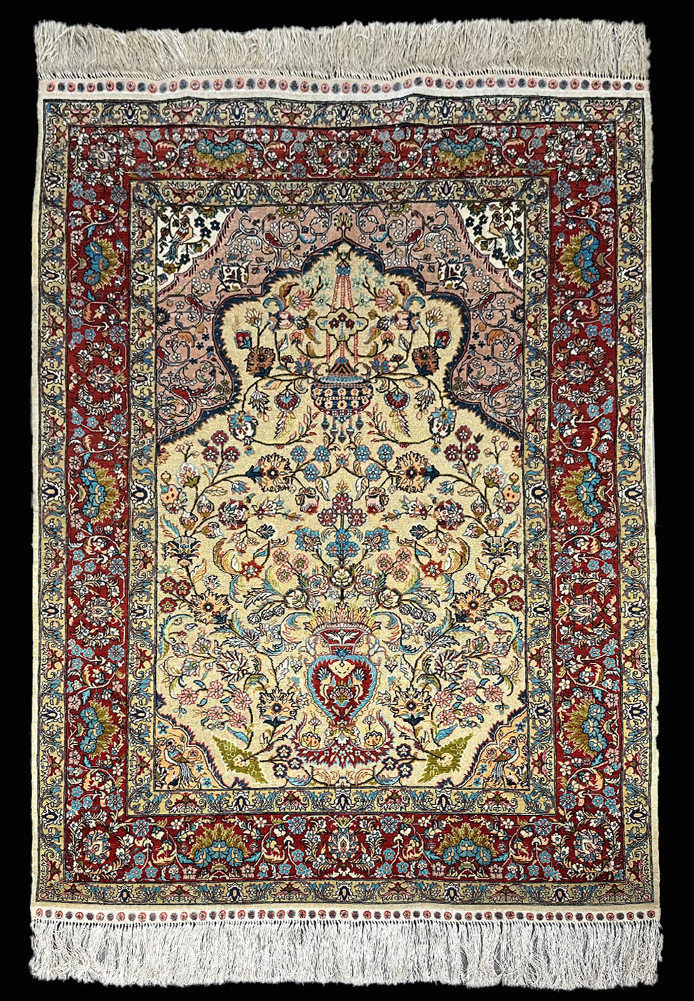 CHINESE SUFF HEREKE ALL SILK MIHRAB PRAYER DESIGN 3.5 X 4.8 - SOLD