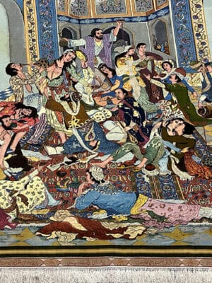 A MASTERPICE PICTORIAL PERSIAN TABRIZ WITH HAFEZ POETRY 7.7 X 9.11