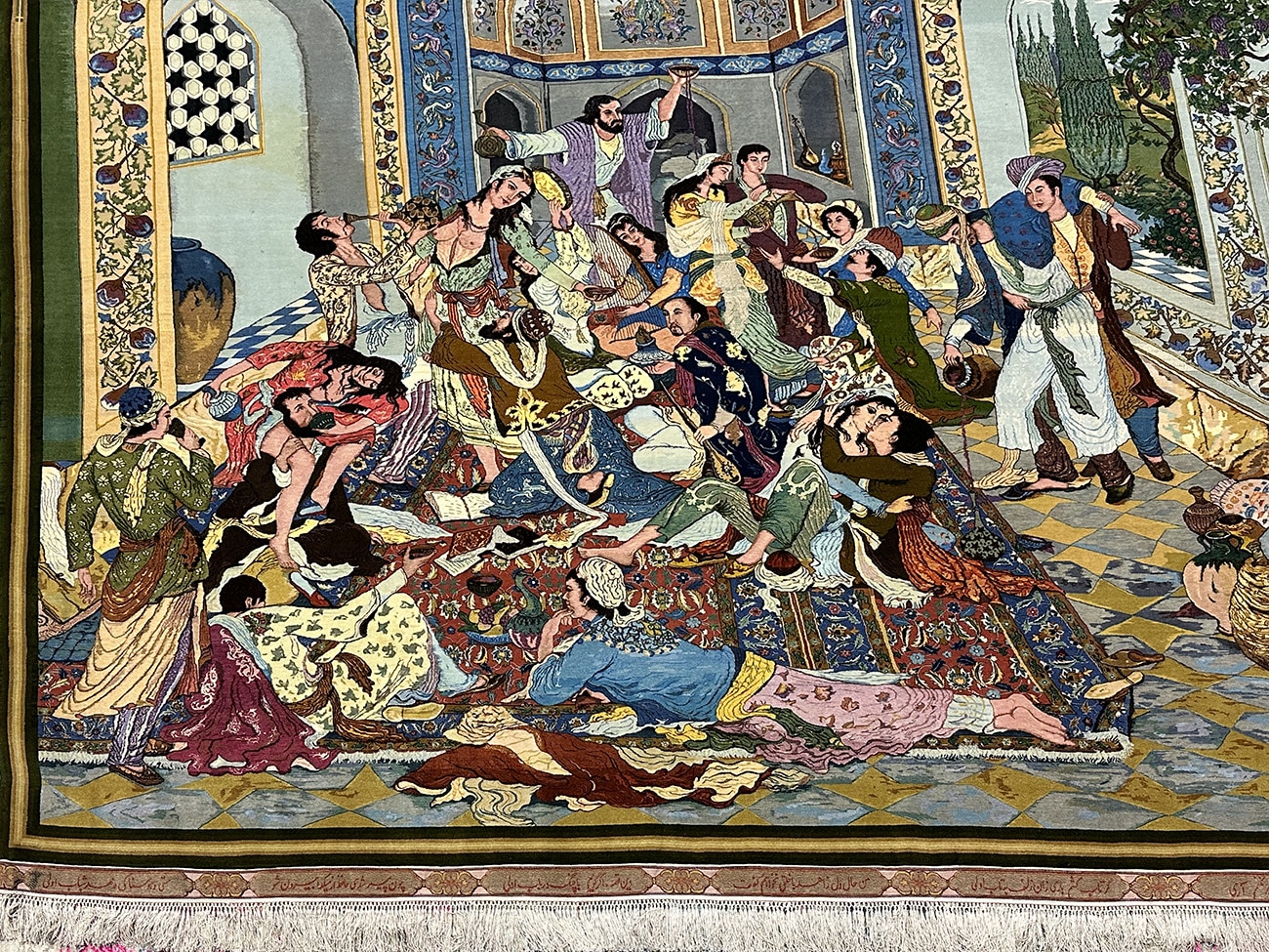 A MASTERPICE PICTORIAL PERSIAN TABRIZ WITH HAFEZ POETRY 7.7 X 9.11