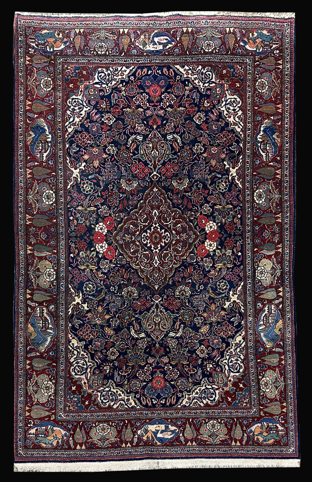 PERSIAN VINTAGE KASHAN PICTORIAL 4.3 X 7.1